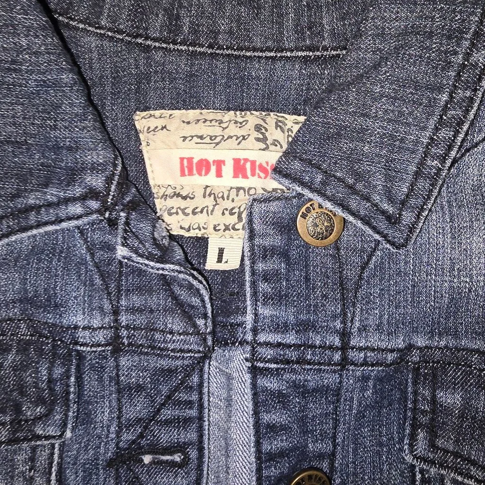 Hot Kiss Blue Cropped Jean Jacket Women's Juniors Large - Picture 2 of 5